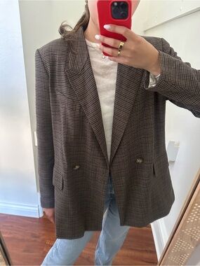 H&M Brown Checked Oversized Blazer